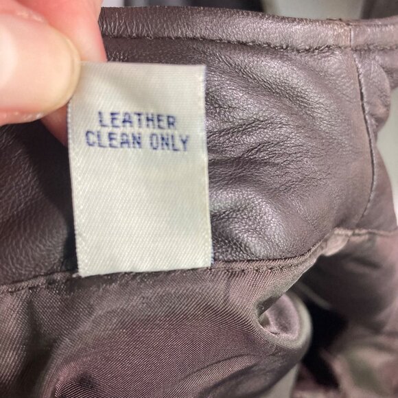 Lord & Taylor Womens Brown Leather Biker Jacket Medium Zip Front Classic Neutral - Picture 8 of 12